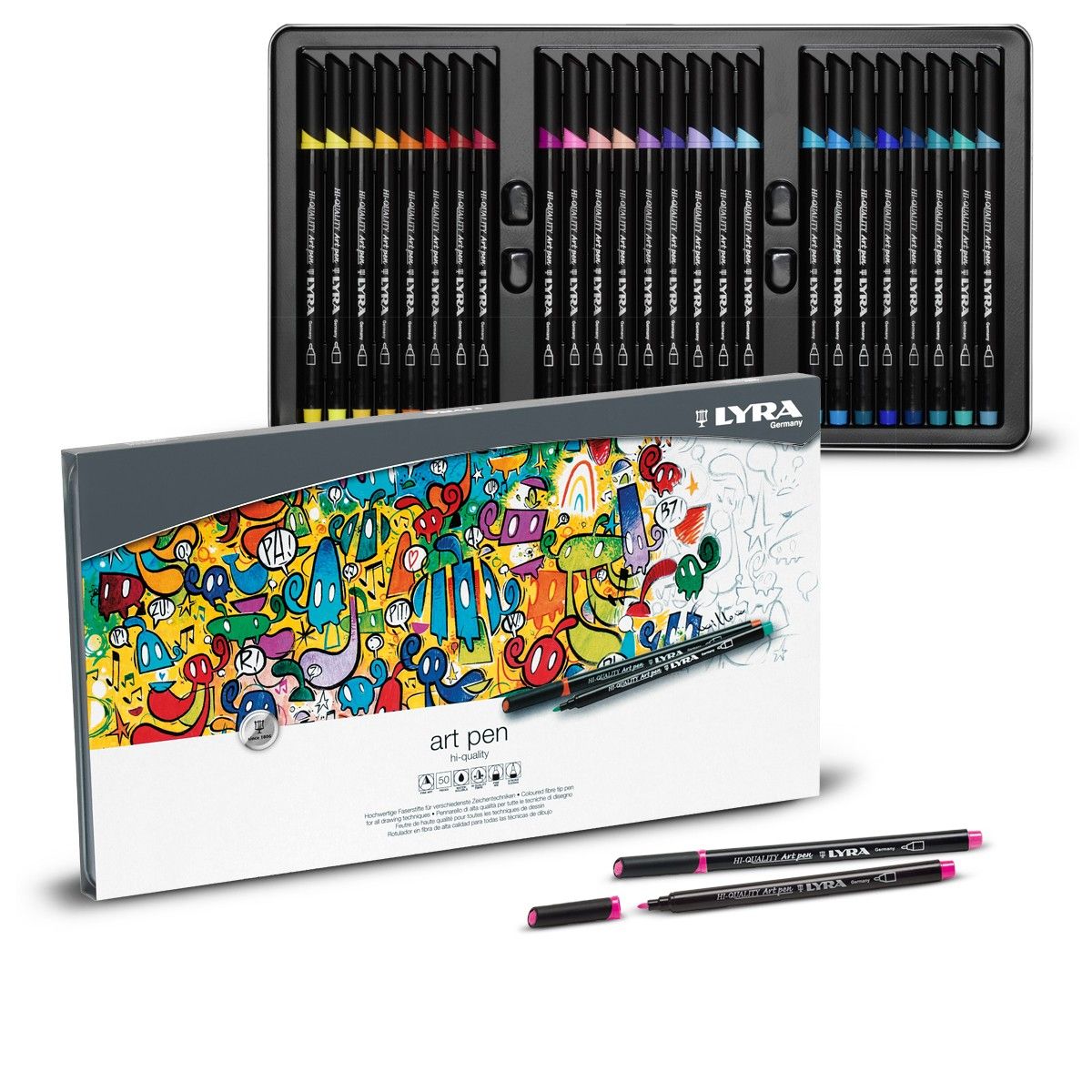 LYRA Art Pen - 30 feutres pointe fine couleurs assorties en boîte métal :  : Fournitures de bureau