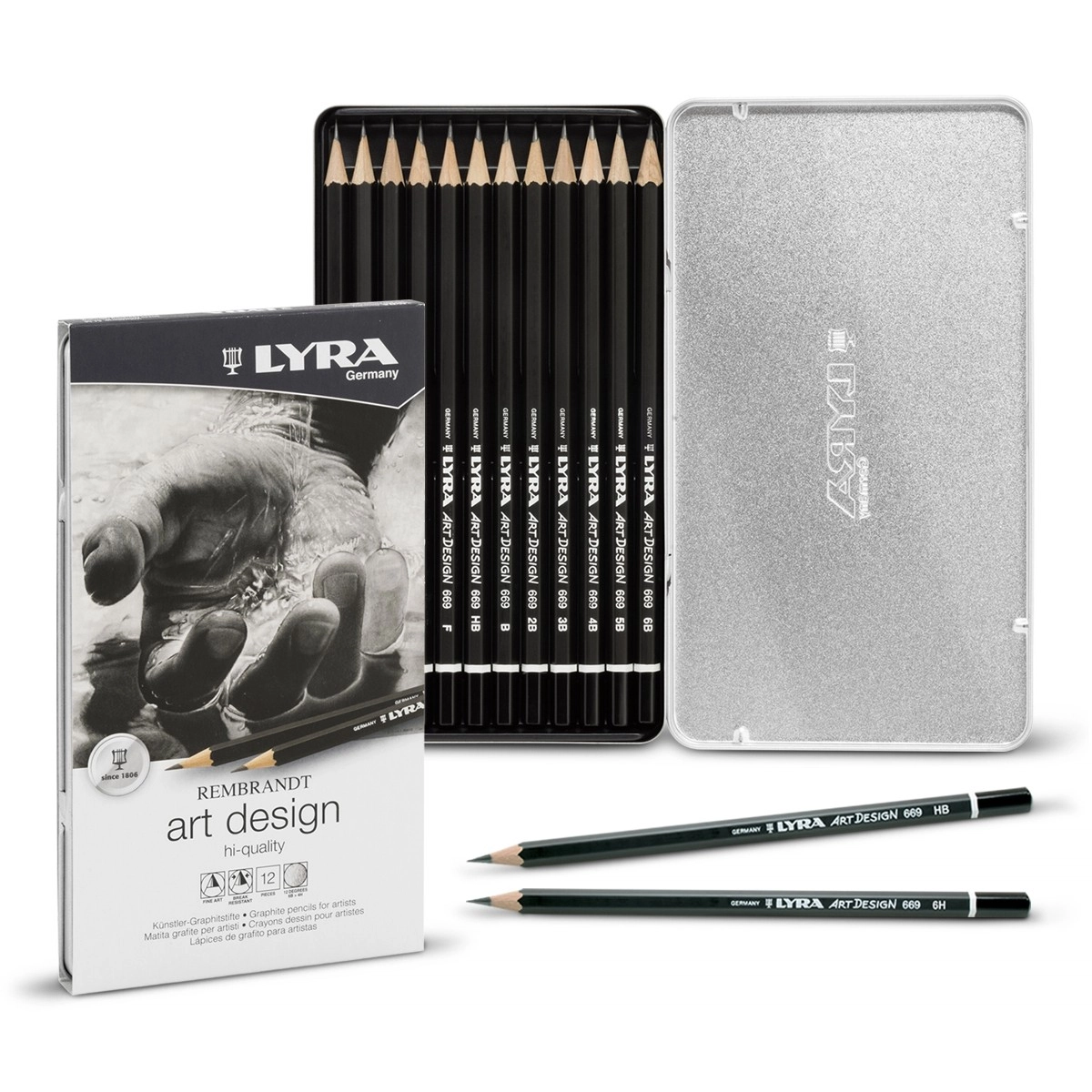 Lyra Graphit Stick - Water Soluble Graphite Shading and Sketching Crayon -  Pack of 3-2B / 6B / 9B