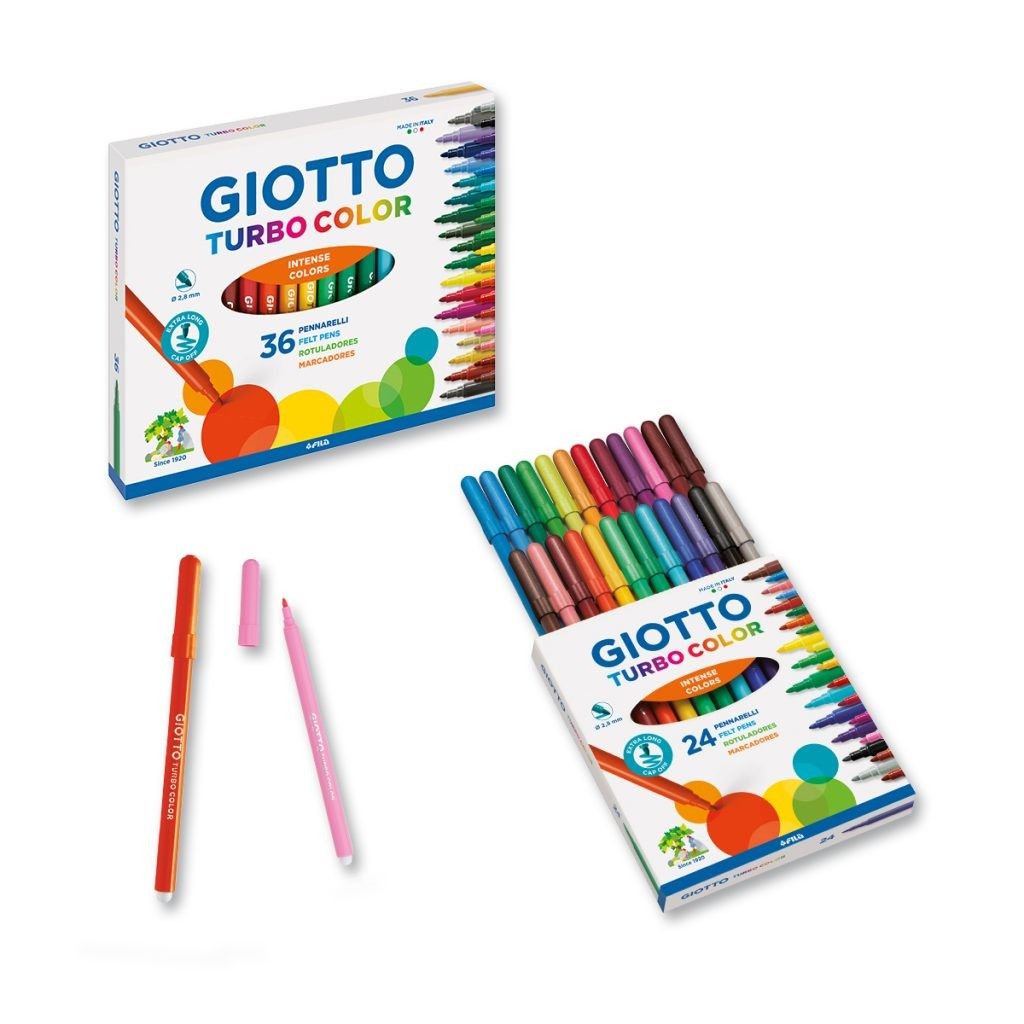 Giotto Turbo Colour Fine Fibre Tip Colouring Felt Pens Assorted Colours x 36 