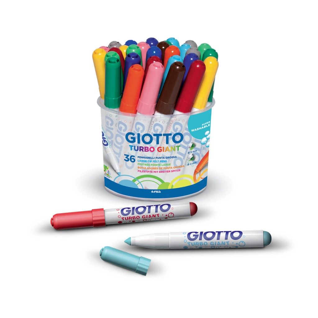 GIOTTO Turbo Giant - Lot De 12 Feutres Larges (dont 2 Fluo) - Pointe 7.5 Mm, Lavables