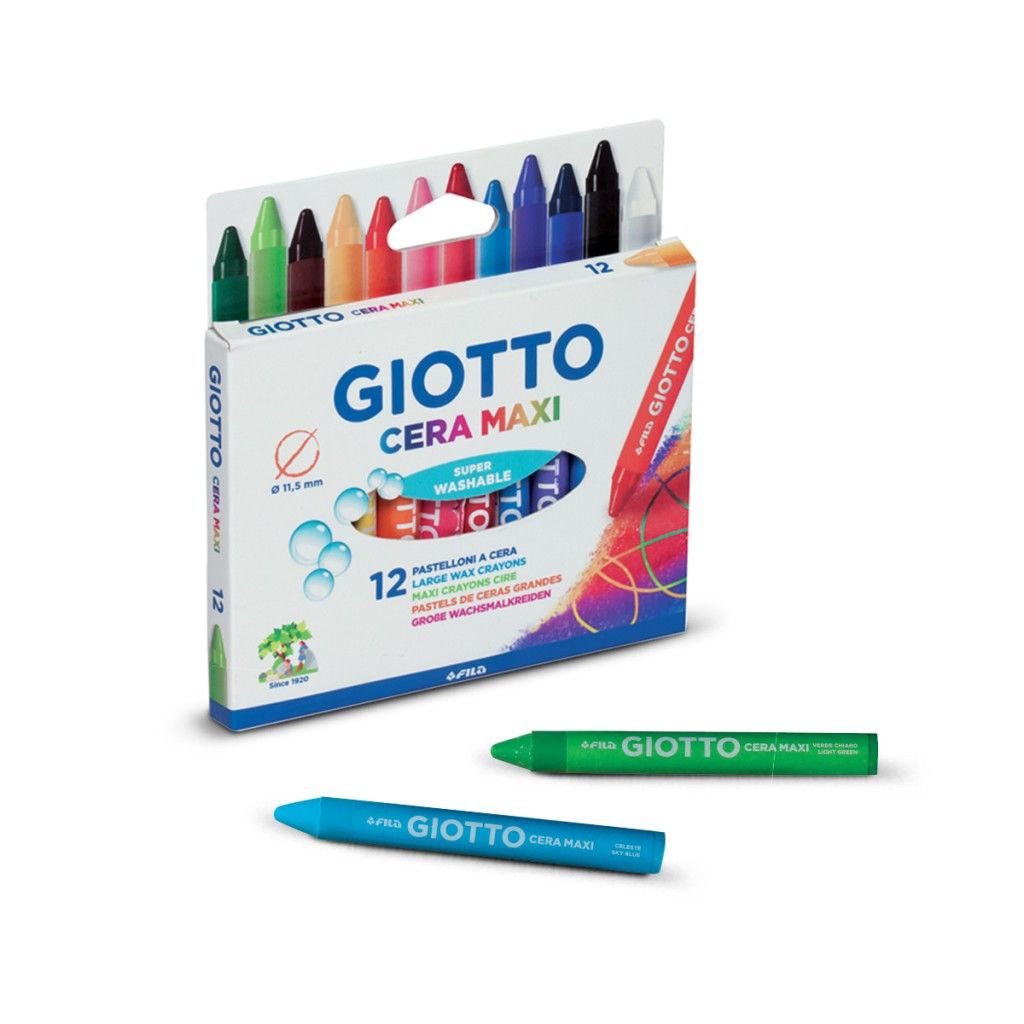 Crayons Cire GIOTTO Maxi - Pot De 60 - Couleurs Vives Et Lavables - Pour Enfants Et Artistes